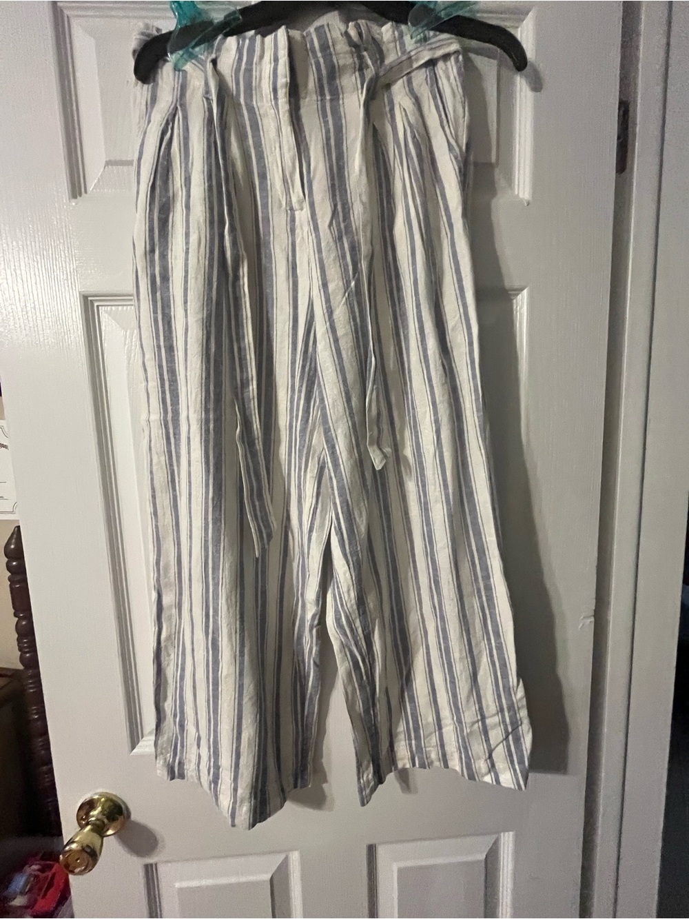 Lightweight White & Blue Striped women’s Casual Pants Philosophy